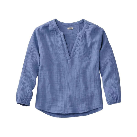 L.L.Bean Women's Cloud Gauze Splitneck Popover 3/4 Sleeve Shirt, Deeplake