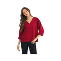 JODIFL Women's Drop Shoulder V-Neck 3/4 Sleeve Blouse, Burgandy