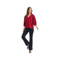 JODIFL Women's Drop Shoulder V-Neck 3/4 Sleeve Blouse, Burgandy, alternate view 2