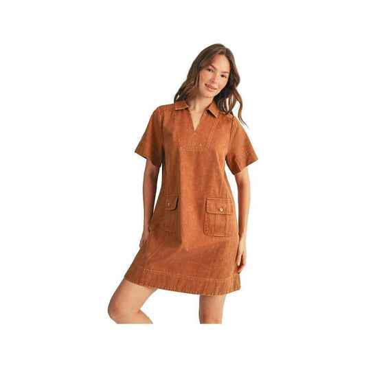 Jodifl Women's Short Sleeve V-Neck Shift Dress, Camel