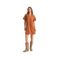 Jodifl Women's Short Sleeve V-Neck Shift Dress, Camel, alternate view 2
