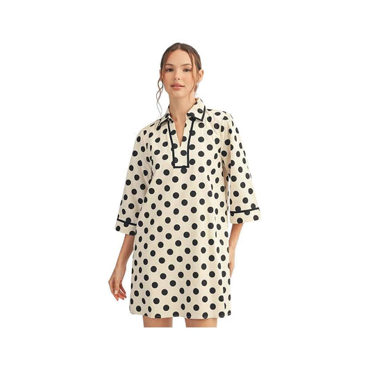 JODIFL Women's Polka Dot 3/4 Sleeve Woven Dress