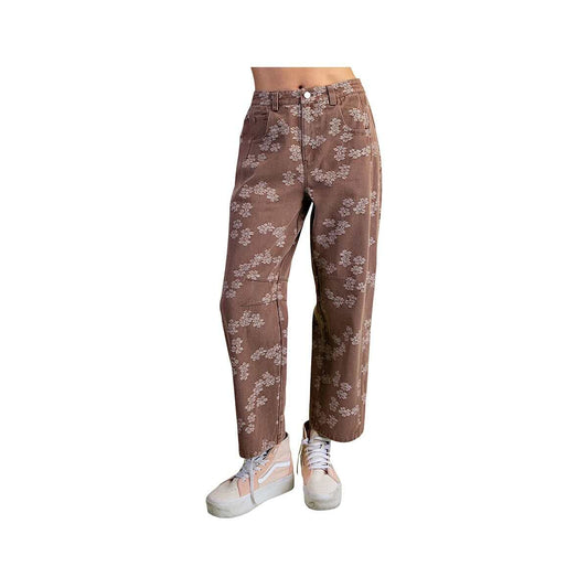 Easel Women's Floral Jacquard Pants, Mocha