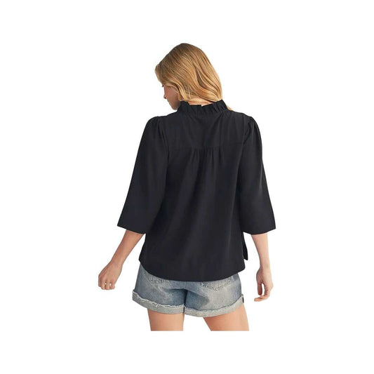 JODIFL Women's Crinkled Solid 3/4 Sleeve Top
