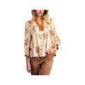 Easel Women's Floral Print Contrast Trim Suede Blouse