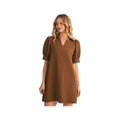 JODIFL Women's Short Puff Sleeves Polka Dot Dress, Brown