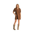 JODIFL Women's Short Puff Sleeves Polka Dot Dress, Brown, alternate view 2