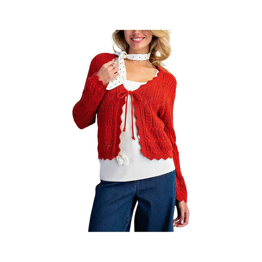 Easel Women's Knitted Long Sleeve Sweater Cardigan, Tomatoe Red