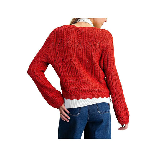 Easel Women's Knitted Long Sleeve Sweater Cardigan, Tomatoe Red, alternate view 1