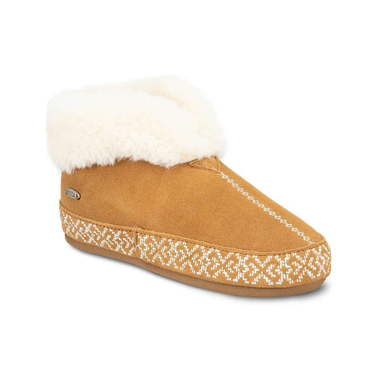 Acorn Women's Greta Embroidered Bootie Slippers, Buckskin