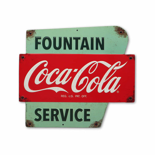 Coca-Cola Fountain Service Embossed Metal Sign
