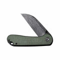 Elementum Flipper Damascus Steel Knife Green Micarta