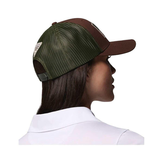 Color swatch for Columbia PHG Dog Flag Mesh Snapback Hat in Tobacco