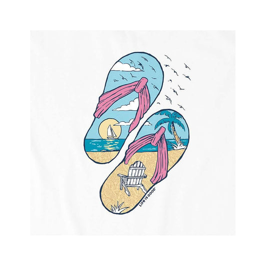 Life is Good Women's Beachy Sailing Flip Flops Short Sleeve Crusher-Lite V-Neck T-Shirt Cloud White
