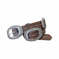 Wrangler Women's Distressed Leather Silver Slider Conchos Belt Brown