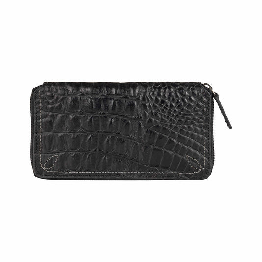 Wrangler Croco Print Leather Zip-Around Wallet Black