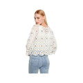 Charlie B Women's 3/4 Sleeves Flower Hand Crochet Sweater With Scallop Hem  Powder P