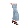 Charlie B Women's All Over Floral Embroidered Wide Leg Stretch Denim Pants, Light Blue, alternate view 2