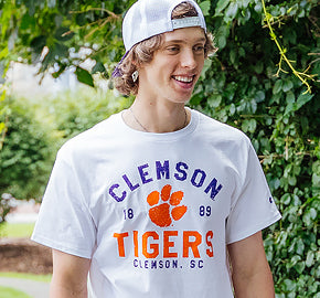 Person wearing a Clemson t-shirt