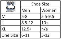 Shoe size chart for men and women with different shoe sizes.