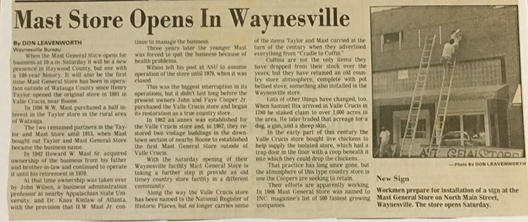 Newspaper Clipping from Asheville Citizen Times April 1991