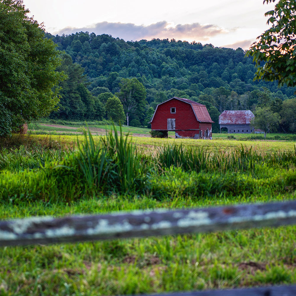 Red barn in Valle Crucis, NC on a conservation easement