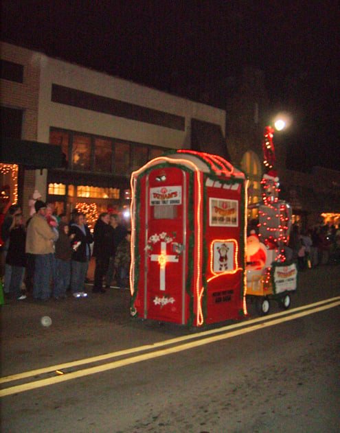There are always fun entries in the holiday parades, like this Festive Porta Potty