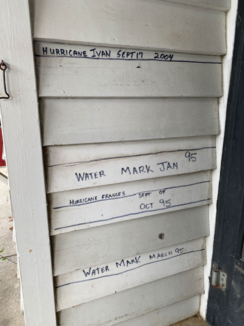 Flood lines for previous storms