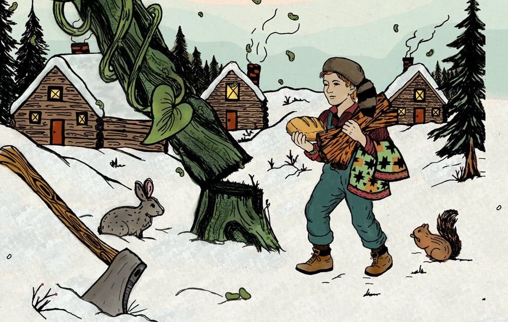 Jack finds a way to feed not only his family, but the whole village by chopping down the bean tree.