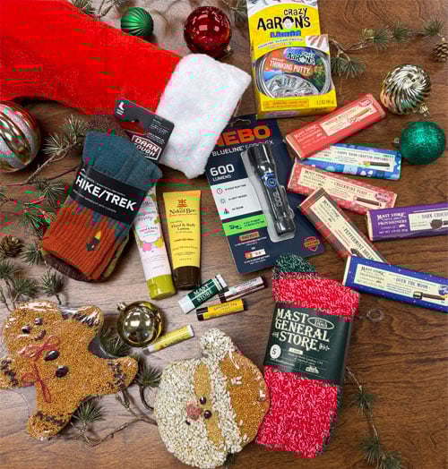 Stocking Stuffers for everyone including flashlights, candy bars, Crazy Aaron's Thinking Putty, and more