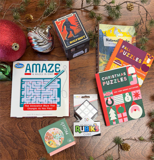 Stocking Stuffers for people who love puzzles including mazes, jigsaw, and word searches