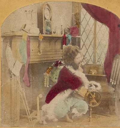 Hand-colored Santa Stereoscope circa 1860-1870 from Library of Congress