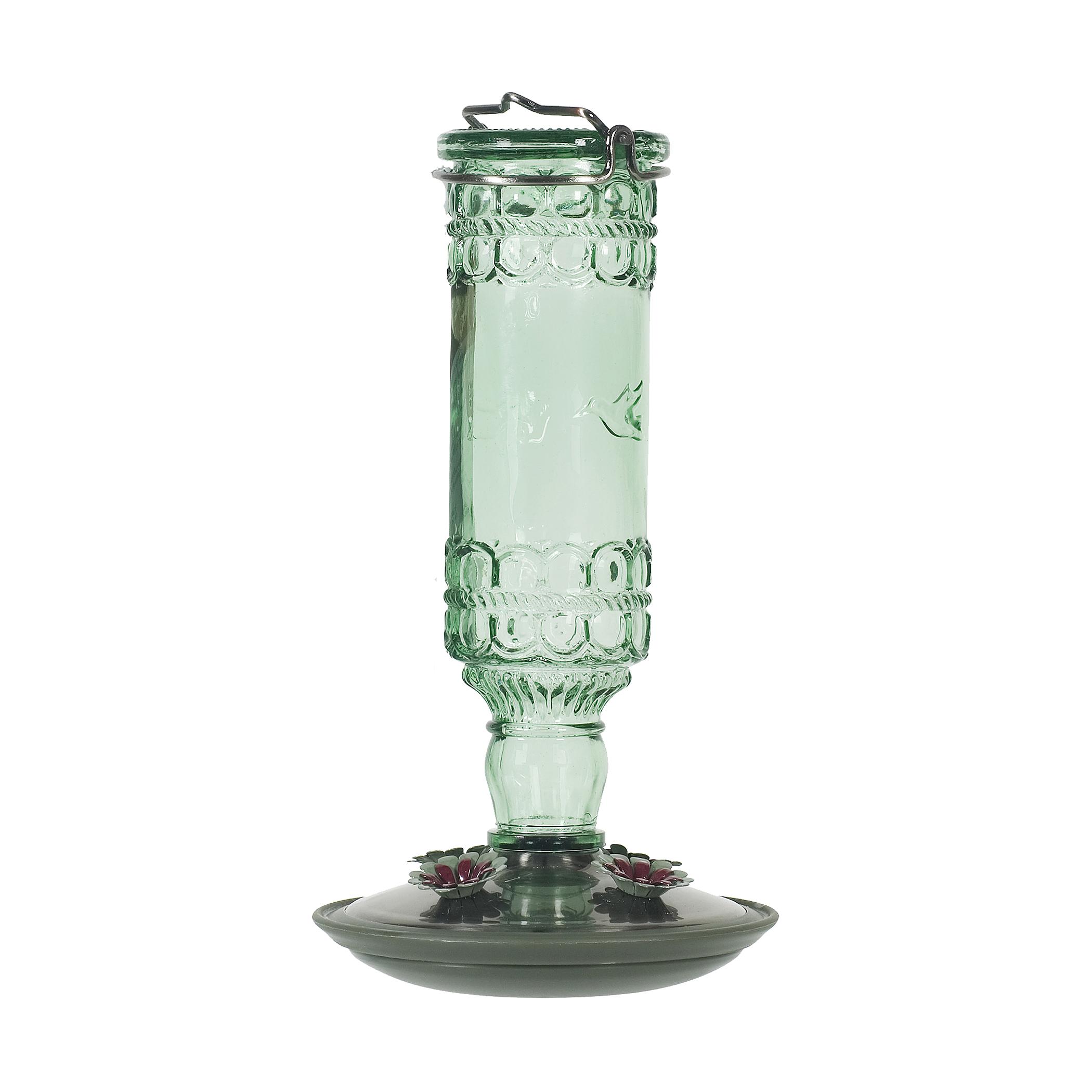 1 Green Antique Bottle 10-Ounce Glass Hummingbird Feeder