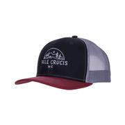 Compass Keeper Zone Trucker Hat - Valle Crucis, NC: BLK_DKGRY_BURNTHENNA