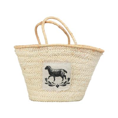 Corn Husk Tote with Handles & Fabric Sheep Patch