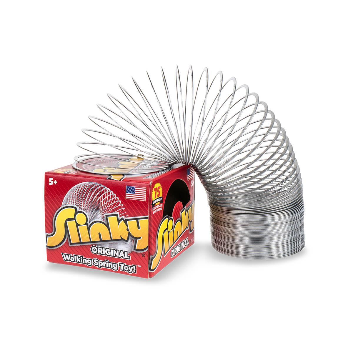 Details about   SLINKY THE ORIGINAL WALKING SPRING TOY SILVER AGES 5 unsealed nib box worn 