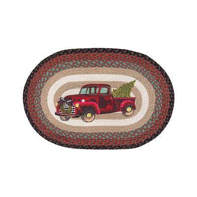 Christmas Truck Oval Patch Braided Rug