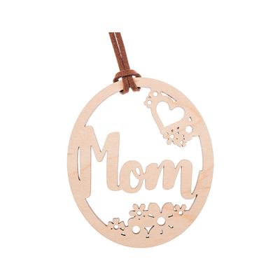 Wooden Oval Cut Out Mom Floral Ornament