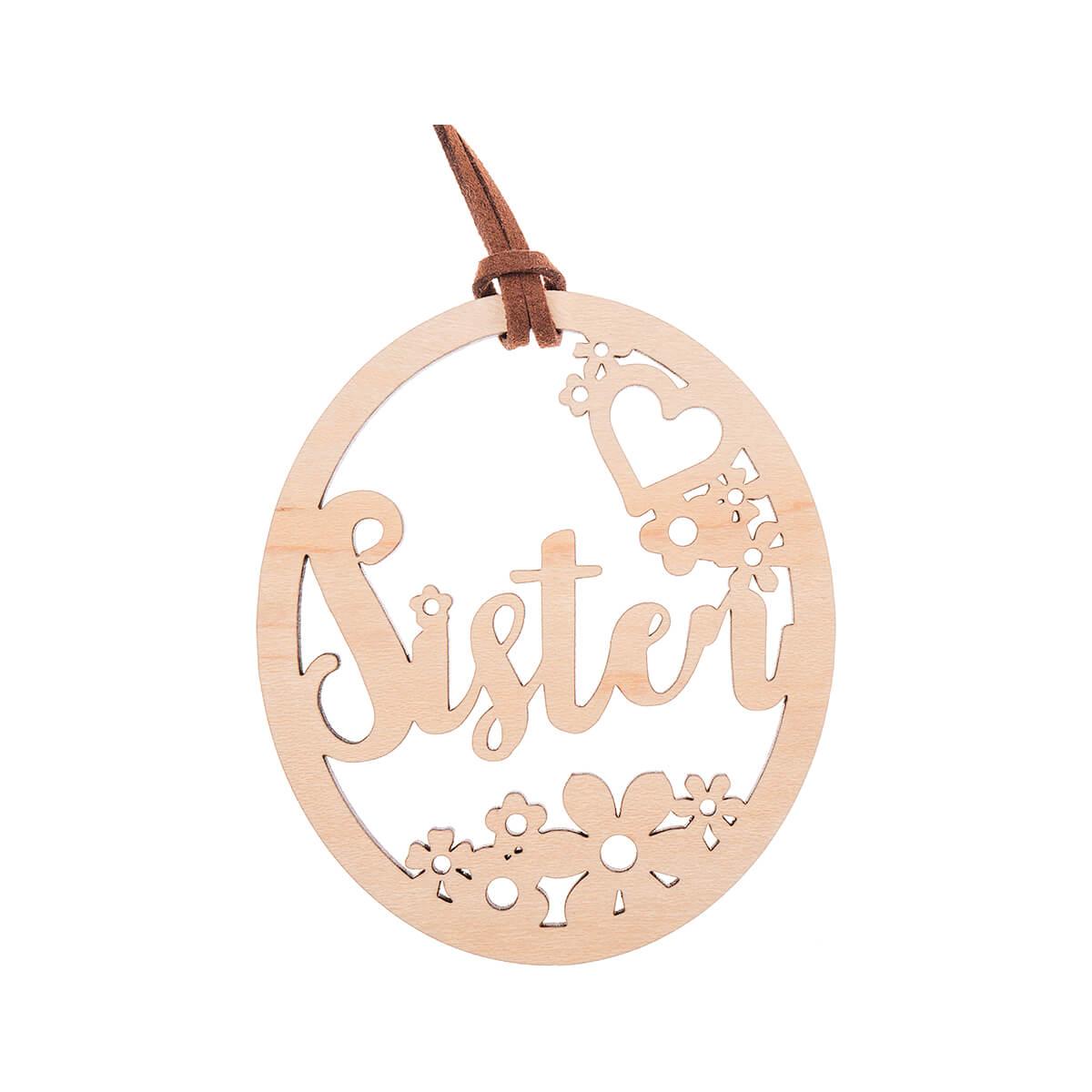  Wooden Oval Cut Out Sister Floral Ornament