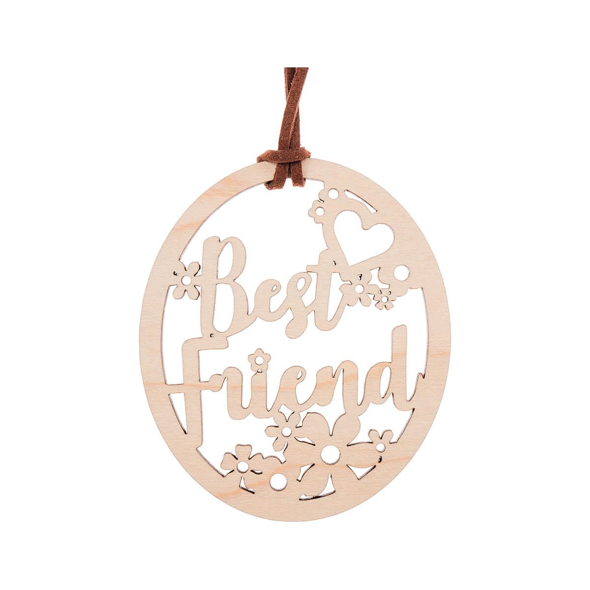  Wooden Oval Cut Out Best Friend Floral Ornament