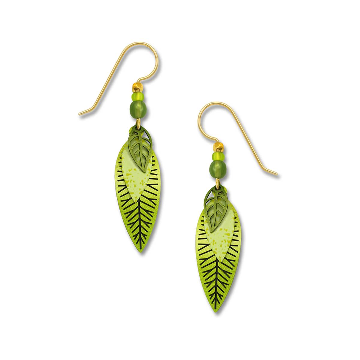 Three Part Leaves In Bright Spring Green Earrings