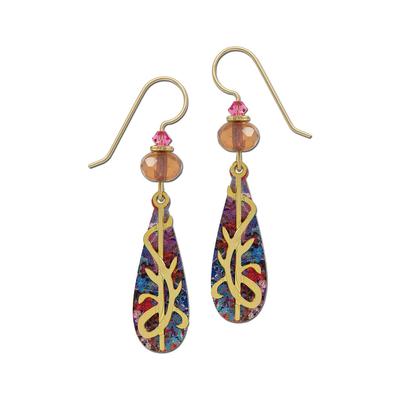 Colorful Long Teardrop with Shiny Gold Plated Vines Overlay Earrings