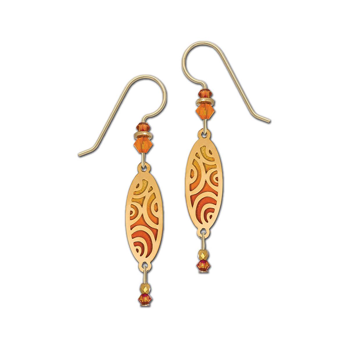  Orange Oval With Shiny Gold Plated Circles Overlay And Beads Earrings