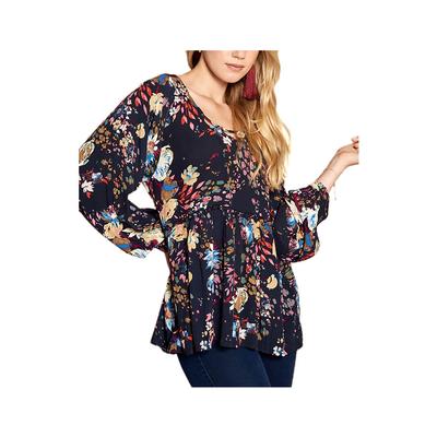 Women's Floral Baby Doll Long Sleeve Top