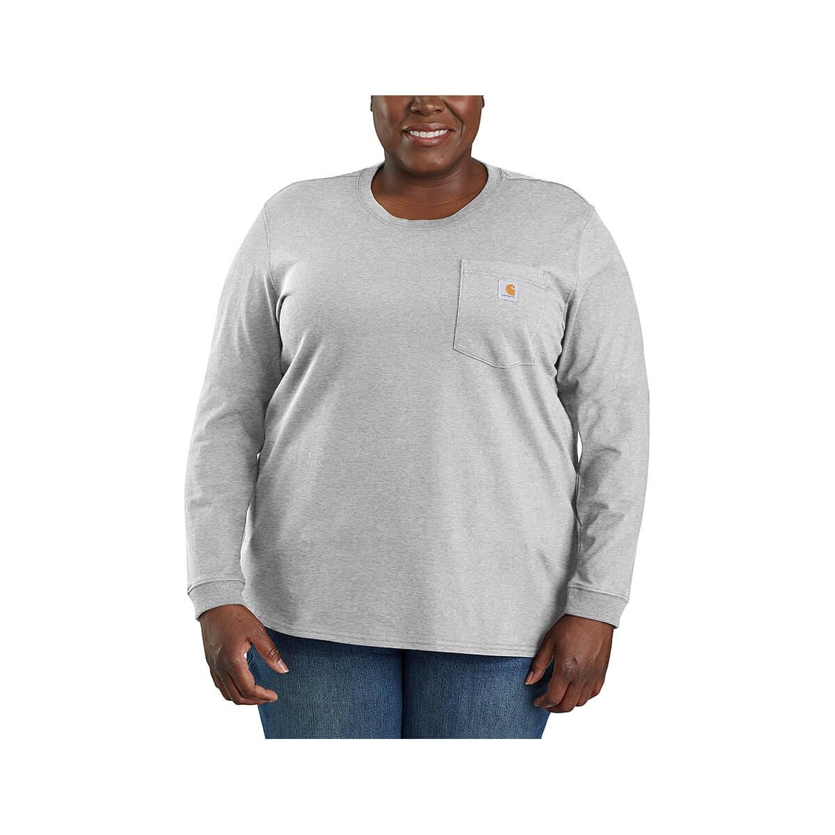  Women's Loose Fit Heavyweight Long Sleeve Pocket T- Shirt - Curvy