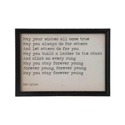 Bob Dylan Forever Young Quote Framed Wall Decor Sign