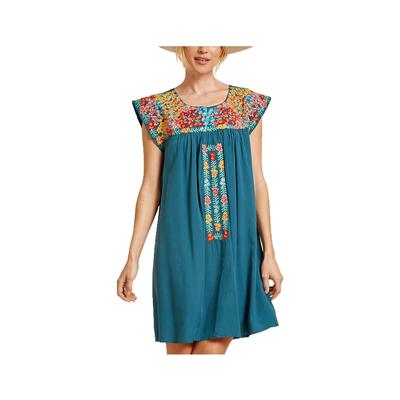 Women's Embroidered Square Neck Dolman Sleeve Dress