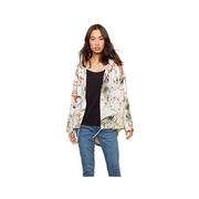 Women's Printed Linen Duster Jacket: RED