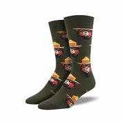 Men's Smokey Bear Face Socks: GREEN