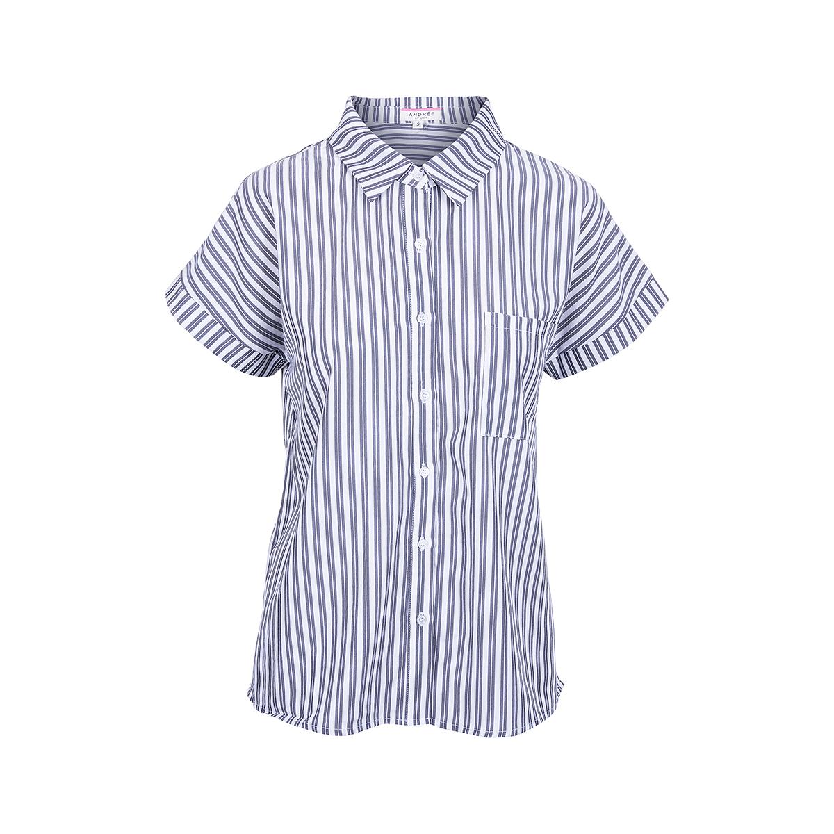  Women's Striped Short Sleeve Button Down Shirt